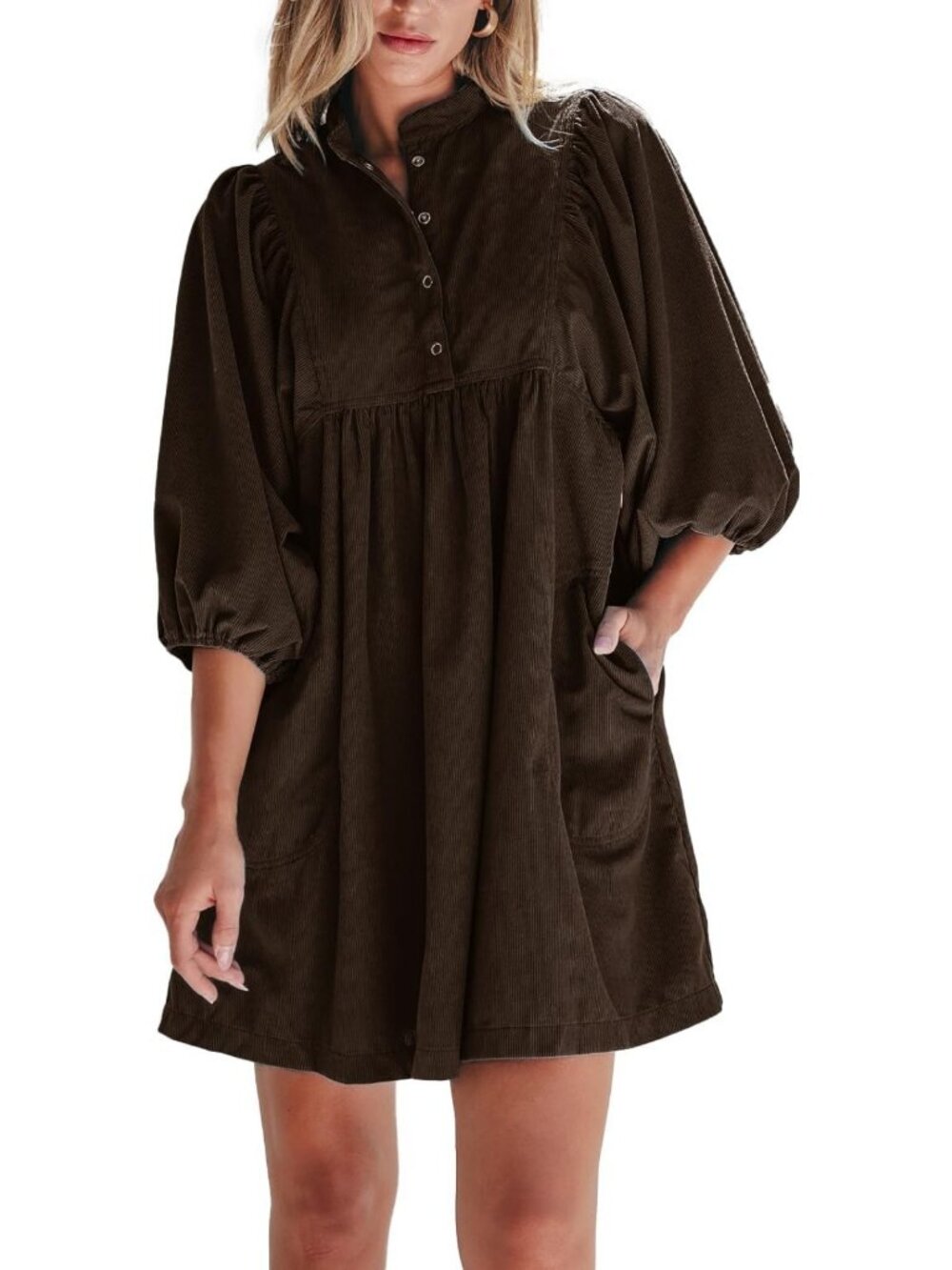 Chic Women’s Corduroy Mini Babydoll Dress for Fall & Winter - Cozy & Stylish